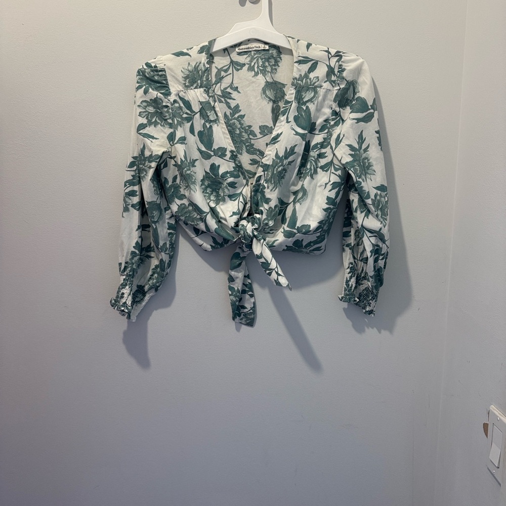 Floral Tie Top - Green and White